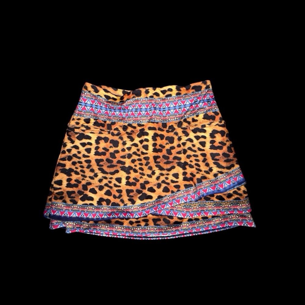 Lucky in Love XL Leopard Print Floral Scallop A-Line‎ Skort Layered Pickleball